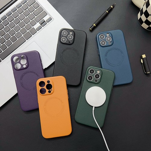 Support for Magsafe Charging Leather Case For iPhone 15 14 13 12 Pro Max 15 Plus Camera Protection Microfiber Lining Cover