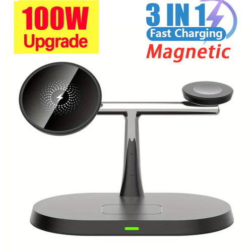 100W 3 In 1 Magnetic Wireless Charger Stand for Macsafe iPhone 15 14 13 12 Pro Max Apple Watch 1-9 AirPods Fast Charging Station