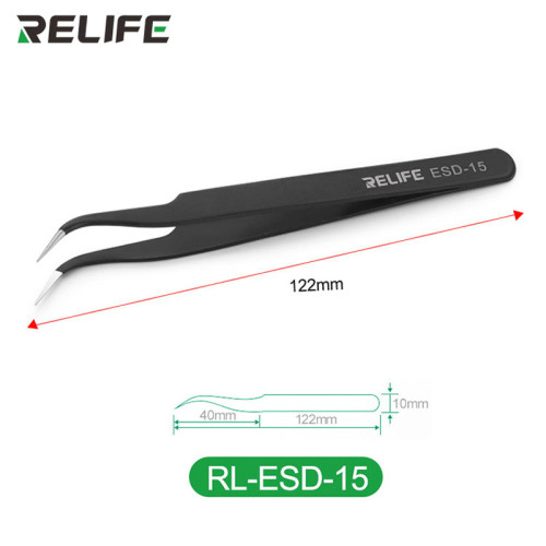 Relife RL ESD 11 15 Precision Black Antistatic Tweezers Straight Curved Non-magnetic Stainless Steel Forceps Repair Tools
