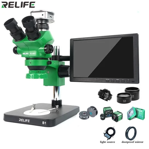 RELIFE RL-M5T 7-50x Continuous Zoom Trinocular Microscope for Mobile Phone Motherboard Pcb Welding, Jewelry Identification