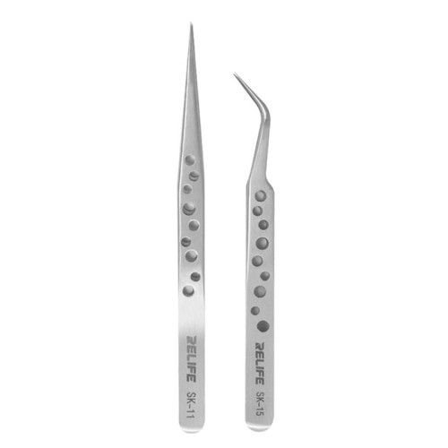 RELIFE SK-11/15 Stainless Steel Straight/Curved Tweezers With Holes Anti-Static Suitable For Daily Maintenance Of Mobile Phones