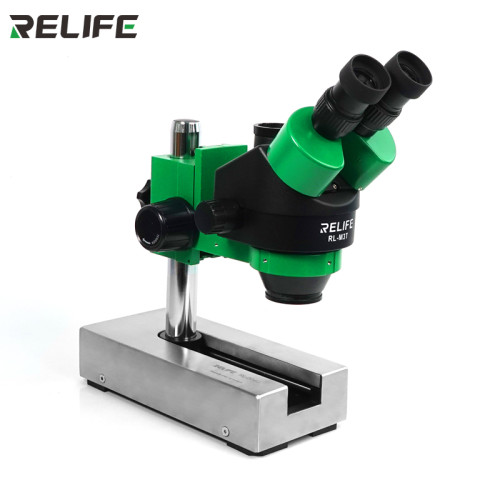 RELIFE M3T Trinocular Microscope with RL-004U Universal Movable base Stand 7X-45X Stereo Microscope Zoom Adjustable for Repair