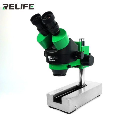 RELIFE M3T Trinocular Microscope with RL-004U Universal Movable base Stand 7X-45X Stereo Microscope Zoom Adjustable for Repair
