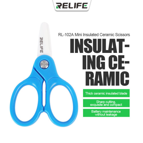 RELIFE RL-102A Mini Insulated Ceramic Scissors Non-conductive Sharp Cutting Battery Cable Mobile Phone Repair Tool