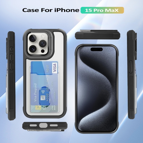 Transparent Card Holder Camera Mount Case for iPhone 15 13 11 Pro Max 12 14 Plus Lens Stand Holder Acrylic Clear Phone Cover