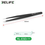 Relife RL ESD 11 15 Precision Black Antistatic Tweezers Straight Curved Non-magnetic Stainless Steel Forceps Repair Tools