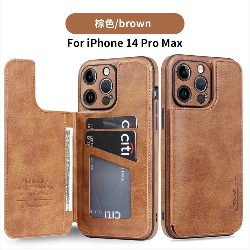 High-end Cowhide Leather Case for iPhone 14 Pro Max 15 Pro 14 Plus 13 12 11 Camera Lens Protective Card Slot Holder Flip Cover