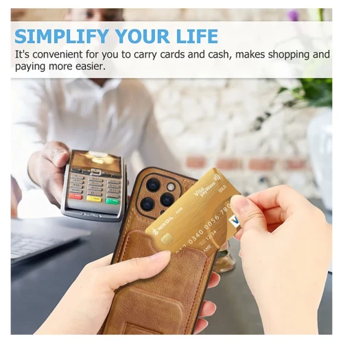 Luxury Card Pocket Stand Leather Case for iPhone 15 Pro Max 14 13 Pro 12 11 7 8 Plus X Xs Max Xr SE 2022 Camera Protection Cover