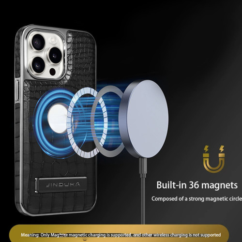 Bracket Stand Holder Crocodile Grain Leather Case for iPhone 15 Pro Max 14 Pro 13 12 Flip Electroplated Lens Protective Cover