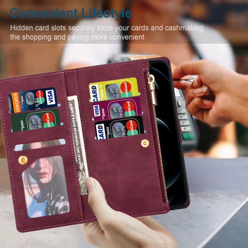 Wallet Line Splicing Zipper Leather Case For Samsung Galaxy S24 Ultra S23 Plus S22 S21 S20 FE A05s A14 A15 A34 A35 A53 A54 A55