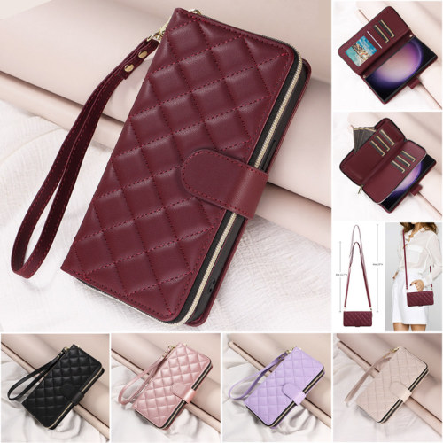 Long Lanyard Zipper Wallet Multi Card Case for Samsung Galaxy S24 Ultra S23 FE S22 S21 Plus Flip Leather Phone Bag Cover Coque