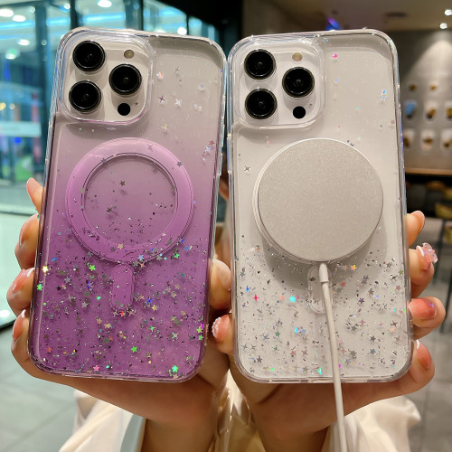 Magnetic Case for iPhone 17 Air 16 15 14 13 12 11 Pro Max Plus Cover Wireless Chagre for Magsafe Epoxy Glitter Star Soft Clear Shell Funda