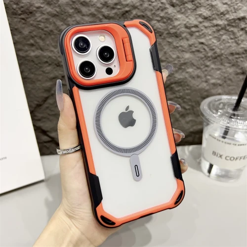 Camera Stand Magnetic Acrylic Clear Case for iPhone 16 15 13 Pro Max 14 Plus for Magsafe Contrast Color Transparent Phone Cover