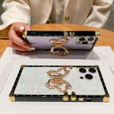 Square Shiny Shell 3D Diamond Butterfly Holder Silicone case for iPhone 17 Air 16 15 14 Pro Max 11 12 Mini 13 Xs Xr 7 8Plus X Se Luxury cover