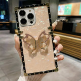 Square Shiny Shell 3D Diamond Butterfly Holder Silicone case for iPhone 17 Air 16 15 14 Pro Max 11 12 Mini 13 Xs Xr 7 8Plus X Se Luxury cover