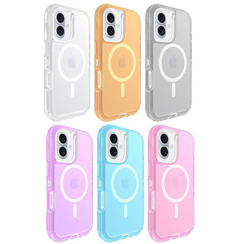 Luxury 3 in 1 Defender Clear Magnetic Case For Iphone 16 Pro Heavy Duty Drop-proof Protective Cover For Iphone 16 Pro Hard Case