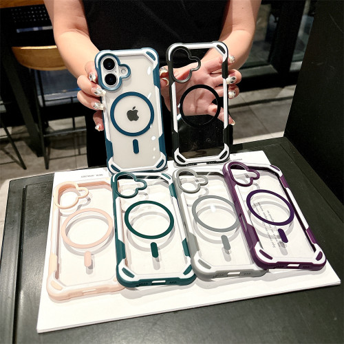 for Magsafe Armor Double Color Case for iPhone 16 15 14 Pro Max Plus 13 11 12 Transparent Magnetic Acrylic Shockproof TPU Cover