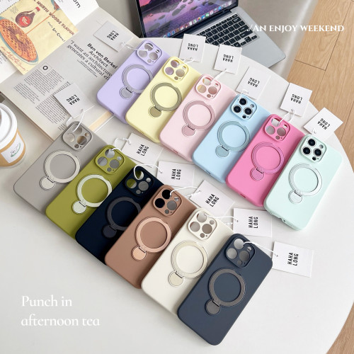 Liquid Silicone Magnetic Ring Holder Stand Case For iPhone 16 15 13 14 Pro Max Plus Matte For Magsafe Lens Protector Armor Cover