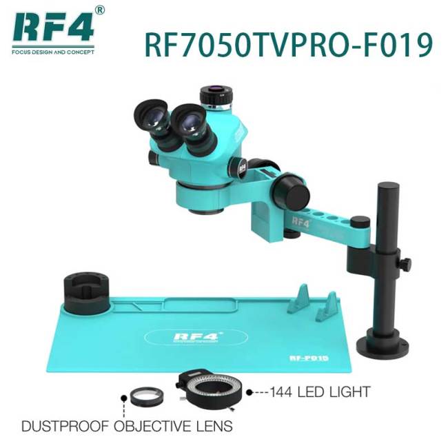RF4 RF7050TVPRO-F019 Universal Rocker 360° Rotating Adjustable Arm Continuous Zoom Stereo Microscope Phone Soldering PCB Repair