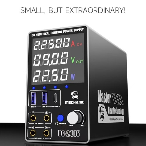 Mechanic DC2405 Dual Channel DC Power Supply 24V 5A PD QC Fast Charging Overload Protection Intelligent Desktop Power Supply