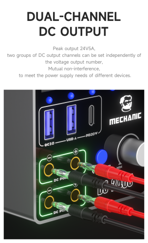 Mechanic DC2405 Dual Channel DC Power Supply 24V 5A PD QC Fast Charging Overload Protection Intelligent Desktop Power Supply