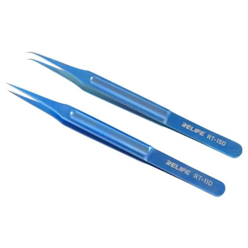 RELIFE RT-11D/RT- 15D Titanium Alloy Material Tweezers Maintenance Tools Precision Curved Straight Tweezers Repair Tools