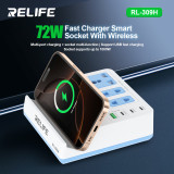 Relife RL-309H QC&PD Integrated Fast Charger 72W Desktop Smart Socket With 15W Wireless Charging For Mobile Phone Tablet Laptops