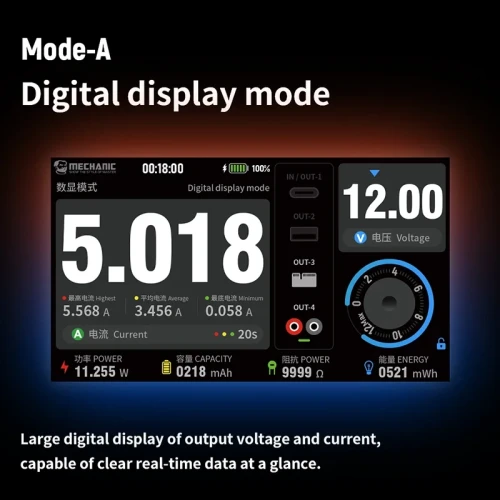 MECHANIC Power Box 2.0 Portable Power Supply 3 Pattern Digital Display Curve Pointer 360° Rotation Acjustable PD Fast Charging