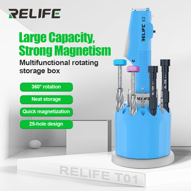 RELIFE T01 Multifunctional Rotating Storage Box for Mobile Phone High-Capacity 360 ° Free Rotation 25 Hole Screwdriver Storage