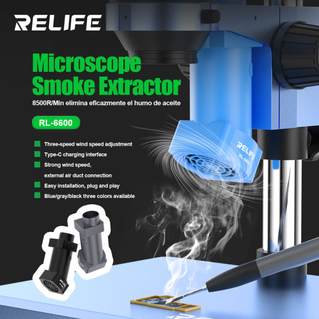 RELIFE RL-6600 Microscope Smoke Extractor for Mobile Phone Maintenance Type-C 8500R/Min Welding Oil Smoke Removal Instrument