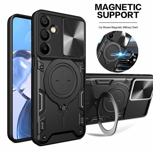 Armor Metal Ring Stand Phone Cases For Samsung Galaxy A06 A16 A26 A36 A56 5G Case Slide Camera Protection Shockproof Back Cover