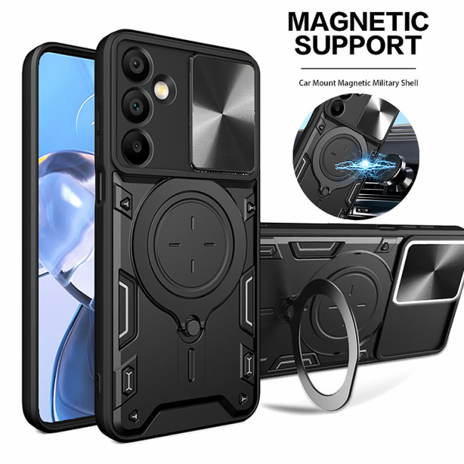 Armor Metal Ring Stand Phone Cases For Samsung Galaxy A06 A16 A26 A36 A56 5G Case Slide Camera Protection Shockproof Back Cover