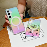 Clear Gradient Rainbow Laser For Magsafe Magnet Case For Samsung S25 S24 S23 S22 S21 FE Note20 Ultra A56 A36 A26 A16 A06 A55 A35