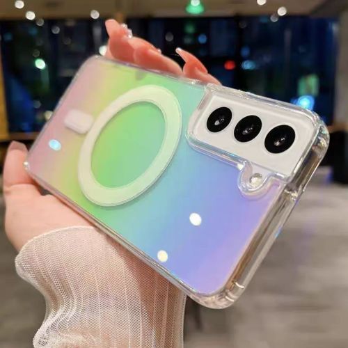Clear Gradient Rainbow Laser For Magsafe Magnet Case For Samsung S25 S24 S23 S22 S21 FE Note20 Ultra A56 A36 A26 A16 A06 A55 A35