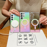 Clear Gradient Rainbow Laser For Magsafe Magnet Case For Samsung S25 S24 S23 S22 S21 FE Note20 Ultra A56 A36 A26 A16 A06 A55 A35