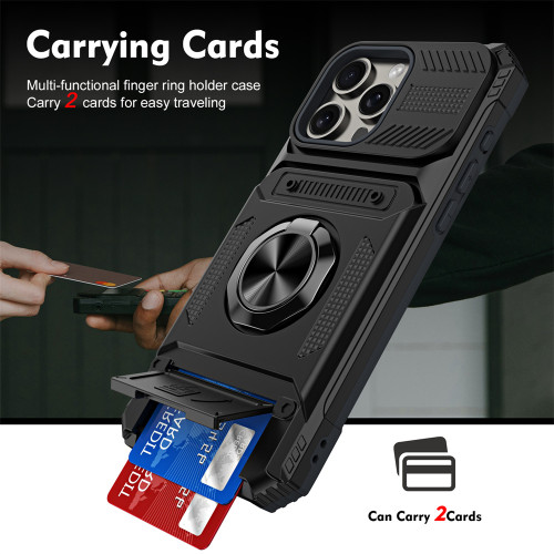 Cards Holder Hybrid Defender Case for iPhone 15 Pro Max 15 14 13 11 Magnetic Ring Stand Funda iPhone 15 Pro 14 Plus
