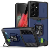 For Samsung S24 S23 S22 S21  N20 Ultra Phone Case Ring Holder Card Insertion Lens Push Window Protection Anti Drop Back Cover