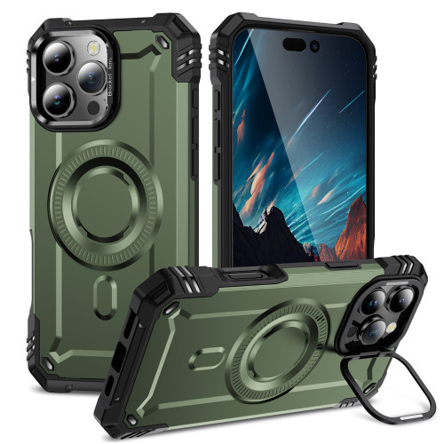 Military Armor Phone Case For iPhone 11 12 13 14 15 16 Pro Max Plus Shockproof Metal Lens Bracket Wireless Charging Magnetic Cases