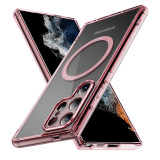 Luxury Clear Magsafe Phone Case For Samsung Galaxy S24 S23 FE S25 Ultra S24 Plus PC + TPU Metal Buttons Cover