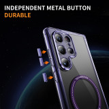 Luxury Clear Magsafe Phone Case For Samsung Galaxy S24 S23 FE S25 Ultra S24 Plus PC + TPU Metal Buttons Cover