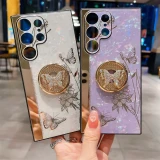 Luxury Butterfly Glitter Ring Case For Samsung Galaxy S25 S24 S23 S22 S21 S20 Plus Ultra Note 20 Ultra Shockproof Fancy Finger Ring Silicone Case