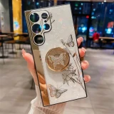 Luxury Butterfly Glitter Ring Case For Samsung Galaxy S25 S24 S23 S22 S21 S20 Plus Ultra Note 20 Ultra Shockproof Fancy Finger Ring Silicone Case