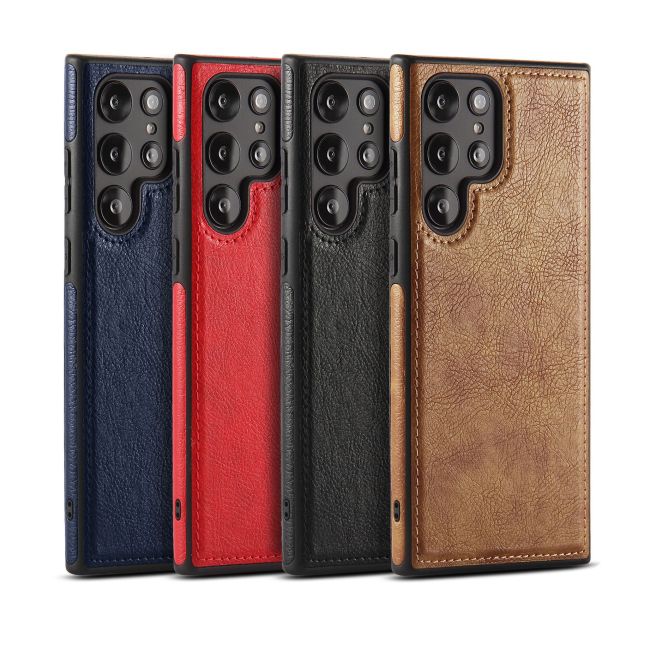 Luxury Business PU Leather Texture Phone Case For Samsung S25 S22 S23 S24 Plus Ultra Skin-Fee Shockproof Soft Bumper Back Cover