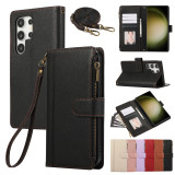 Crossbody Zipper Cards Solt Wallet Leather Case For Samsung Galaxy A05 A06 A12 A13 A14 A15 A16 A21 A22 A23 A24 A25 A32 A33 A34 A35 A36 A42 A51 A52 A53 A54 A55 A56 A71 A72 Lanyard Bag