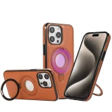 Ring Holder Kickstand Magnetic Phone Case For iPhone 17 Air 16 15 14 Plus 13 12 11 Pro Max For MagSafe Shockproof Artificial Leather Cover