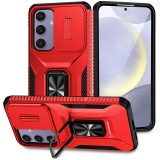 Military Ring Holder Case For Samsung Galaxy S25 S24 S23 S22 S21 FE Plus Ultra A05 A14 A16 A25 A26 A34 A35 A36 A54 A55 5G Camera Lens Slide Cover SamsungS24FE Cases