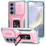 Military Ring Holder Case For Samsung Galaxy S25 S24 S23 S22 S21 FE Plus Ultra A05 A14 A16 A25 A26 A34 A35 A36 A54 A55 5G Camera Lens Slide Cover SamsungS24FE Cases