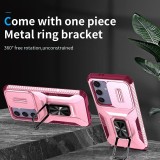 Military Ring Holder Case For Samsung Galaxy S25 S24 S23 S22 S21 FE Plus Ultra A05 A14 A16 A25 A26 A34 A35 A36 A54 A55 5G Camera Lens Slide Cover SamsungS24FE Cases