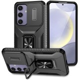 Military Ring Holder Case For Samsung Galaxy S25 S24 S23 S22 S21 FE Plus Ultra A05 A14 A16 A25 A26 A34 A35 A36 A54 A55 5G Camera Lens Slide Cover SamsungS24FE Cases