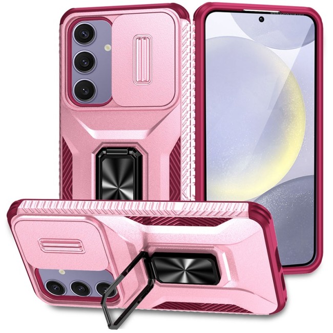 Military Ring Holder Case For Samsung Galaxy S25 S24 S23 S22 S21 FE Plus Ultra A05 A14 A16 A25 A26 A34 A35 A36 A54 A55 5G Camera Lens Slide Cover SamsungS24FE Cases